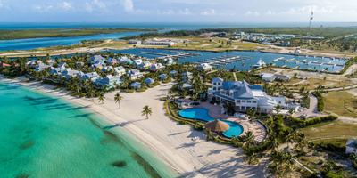 Beach, cottages and marina basin