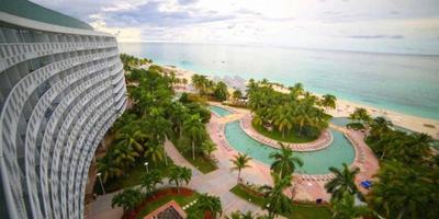 Pool gardens and beach from the tower