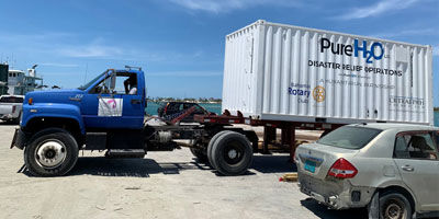 A PureH2O disaster-relief water system delivered through the foundation